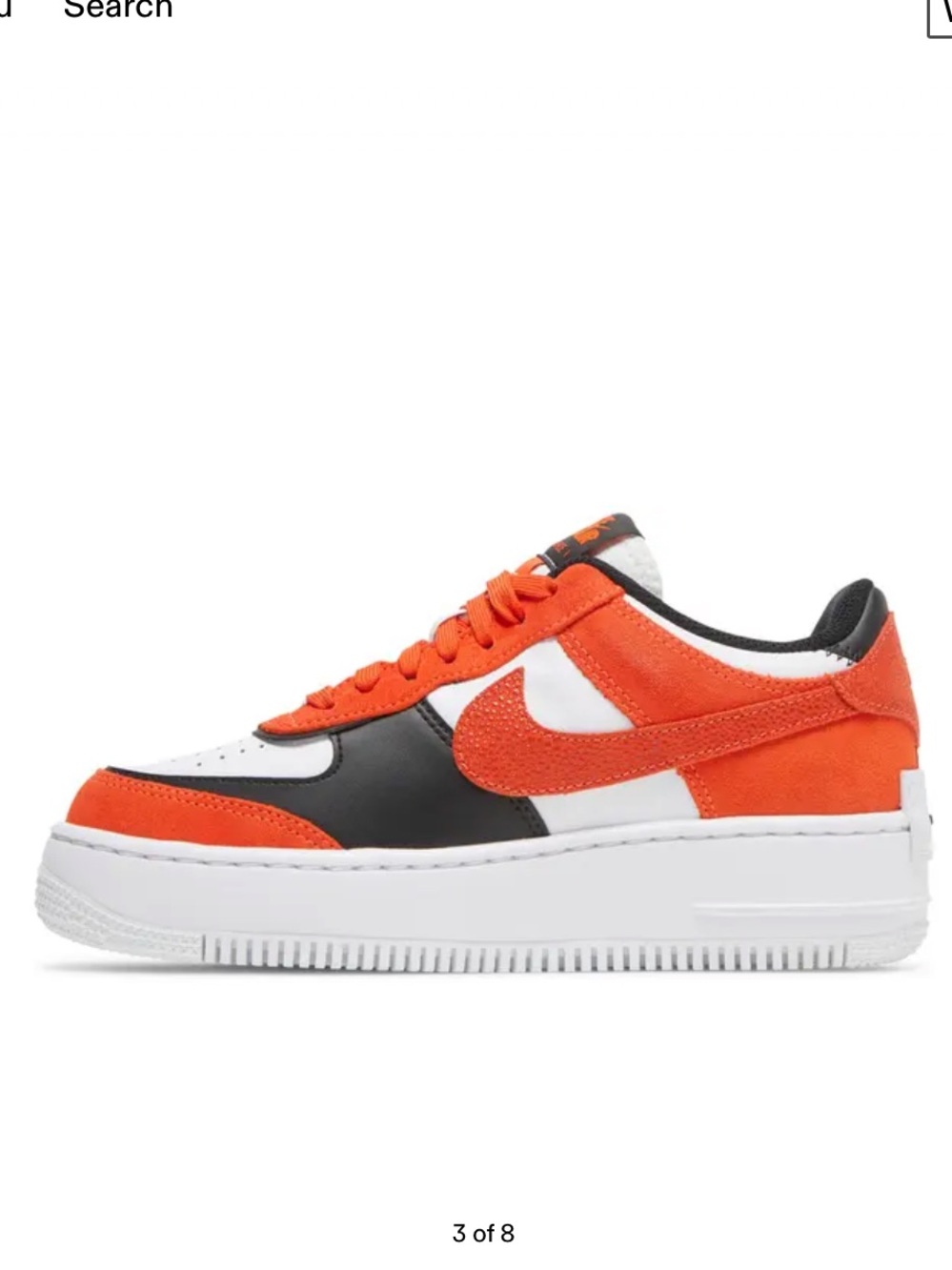 Women's Orange & Black Low-Top Air Force 1 Sneakers. Size 6.5